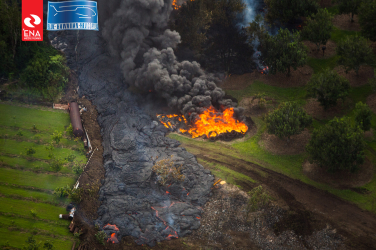 Tires burning from Pahoa lava flow